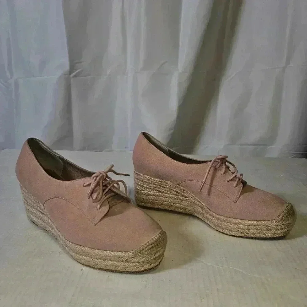 Bettye Mueller Concept Regina Mauve/‎ Blush Suede Lace Up Espadrille Wedges 7.5